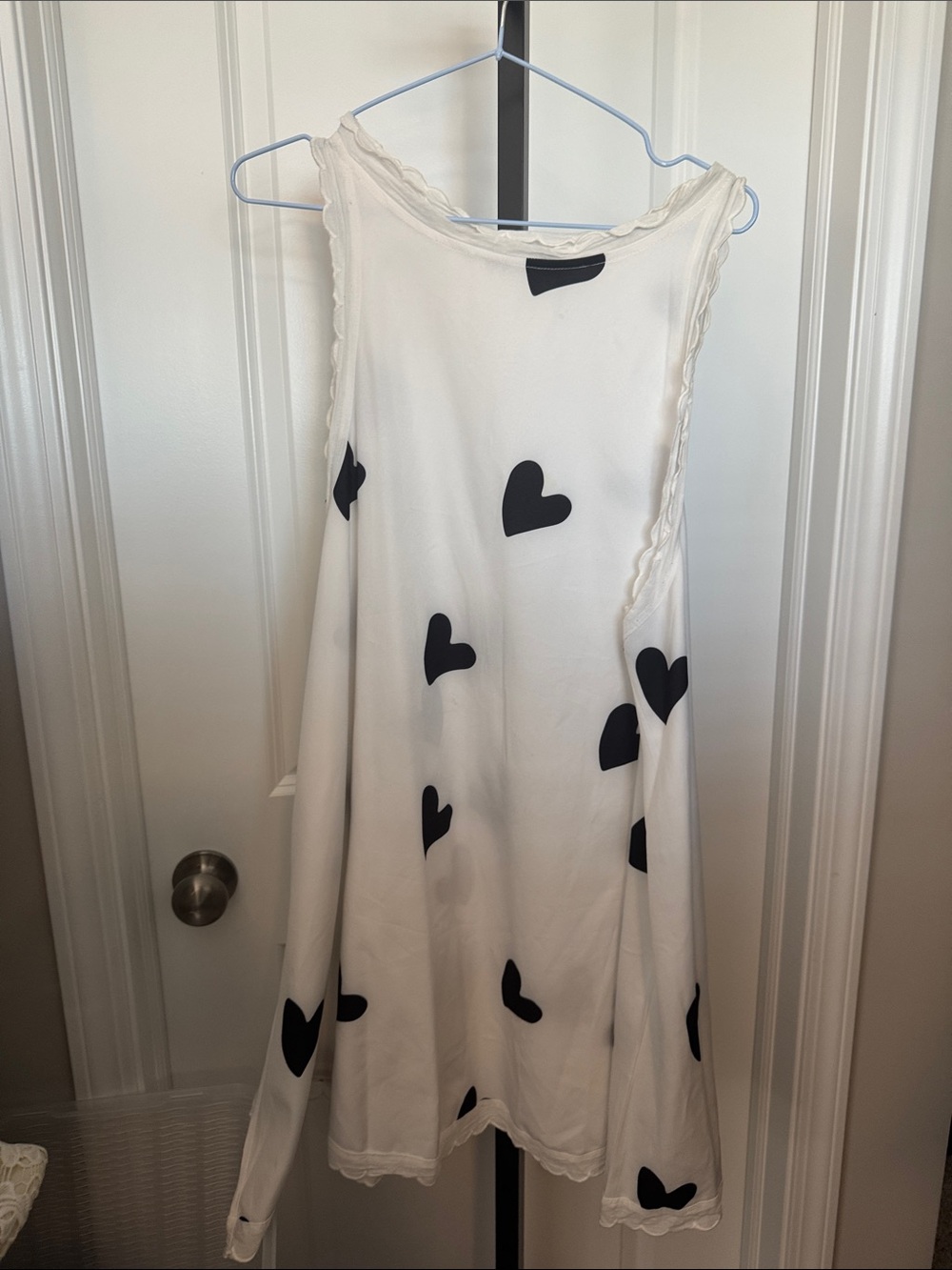 Asymmetrical White Dress with Black Heart Print - Feminine Swing